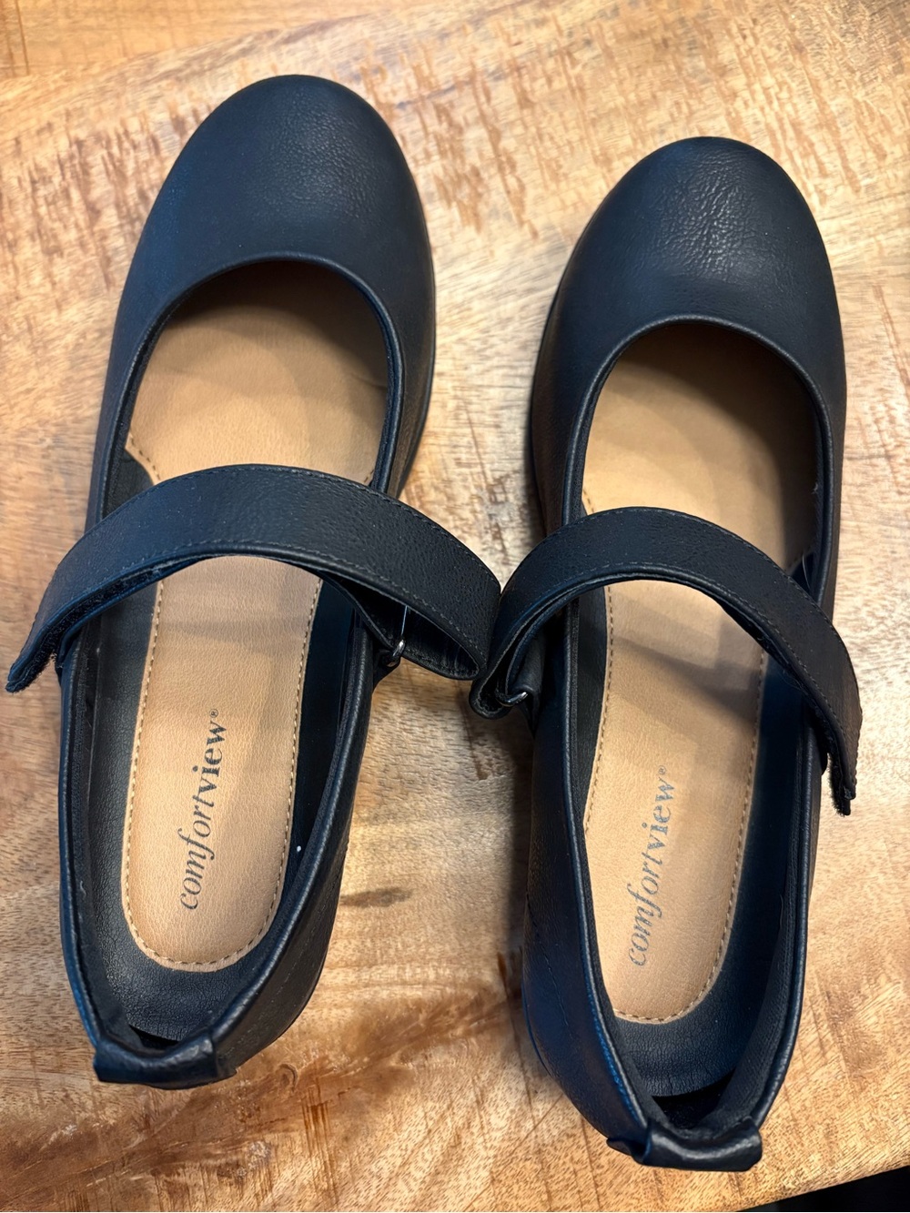 comfortview Black Mary Jane Strap Flats